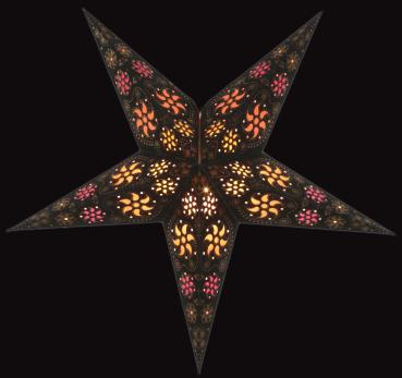 Baby Madras Black - Foldable glowing Paperstar with 5 points, 40 cm